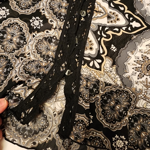 Paisly Button Down Semi Sheer Blouse - Picture 8 of 14